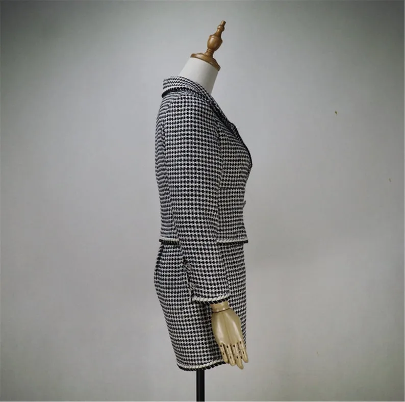 Womens Designer Inspired Custom Made Checked Pattern Tweed Crop Blazer   Shorts/Skirt Suit