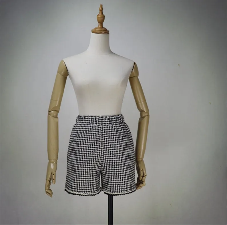 Womens Designer Inspired Custom Made Checked Pattern Tweed Crop Blazer   Shorts/Skirt Suit