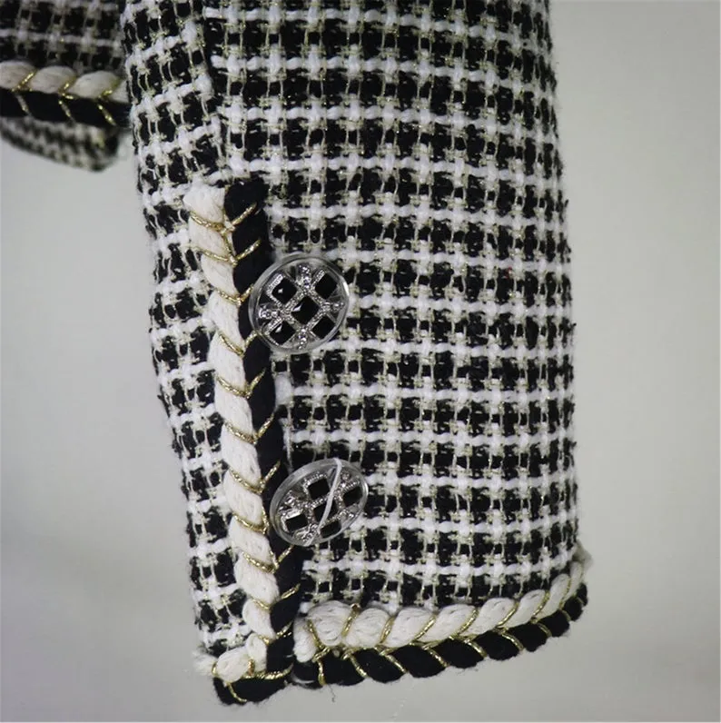 Womens Designer Inspired Custom Made Checked Pattern Tweed Crop Blazer   Shorts/Skirt Suit